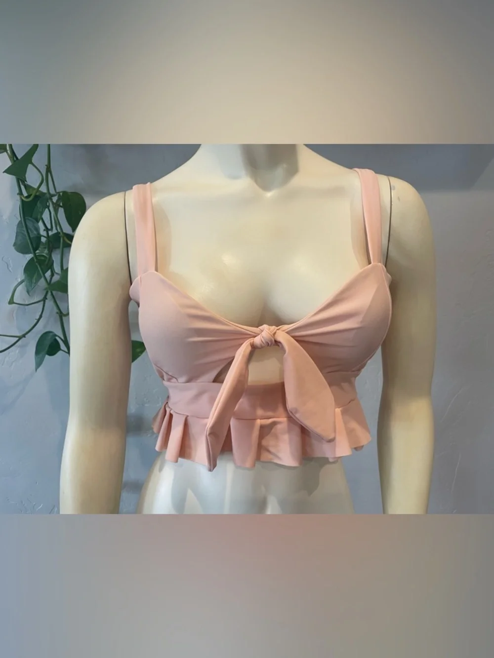 NWT Zaful Pale Pink Tie-Front Ruffle swim Crop Top 8